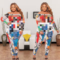 Hot-selling european and american cross-border women's clothing:  street style character print, off-the-shoulder, long-sleeved, stretchy jumpsuit