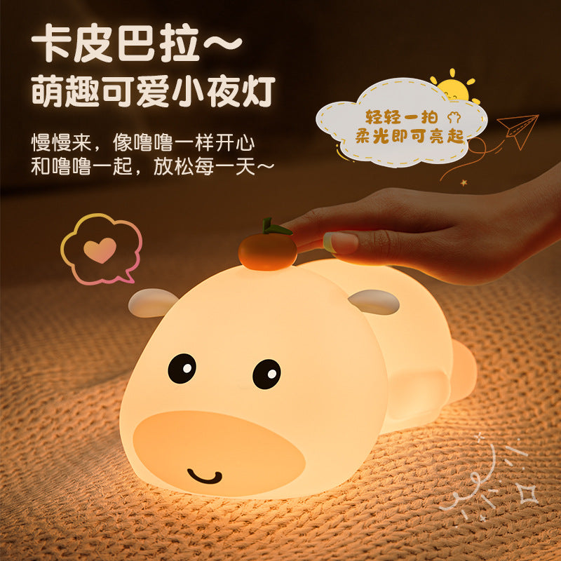 new capybara night light - creative cartoon silicone pat light for bedroom bedside, kids' sleep companion night light