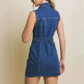 fashion elegant denim dress women's summer  new arrival lapel sleeveless waist slimming lookshort