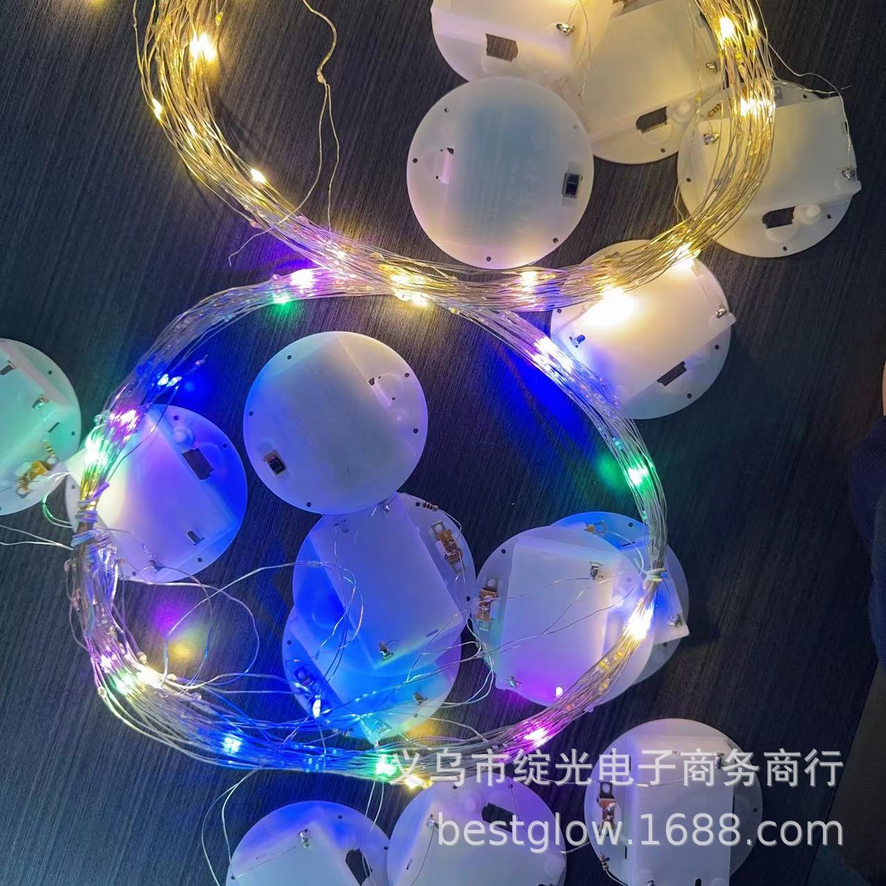 LED round battery box, disc copper wire light string, round wood base process, eternal flower glass gift decorative light string