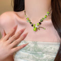 Green crystal beaded plant green pear necklace niche forest styleretro beaded clavicle chain sense of design necklace accessories
