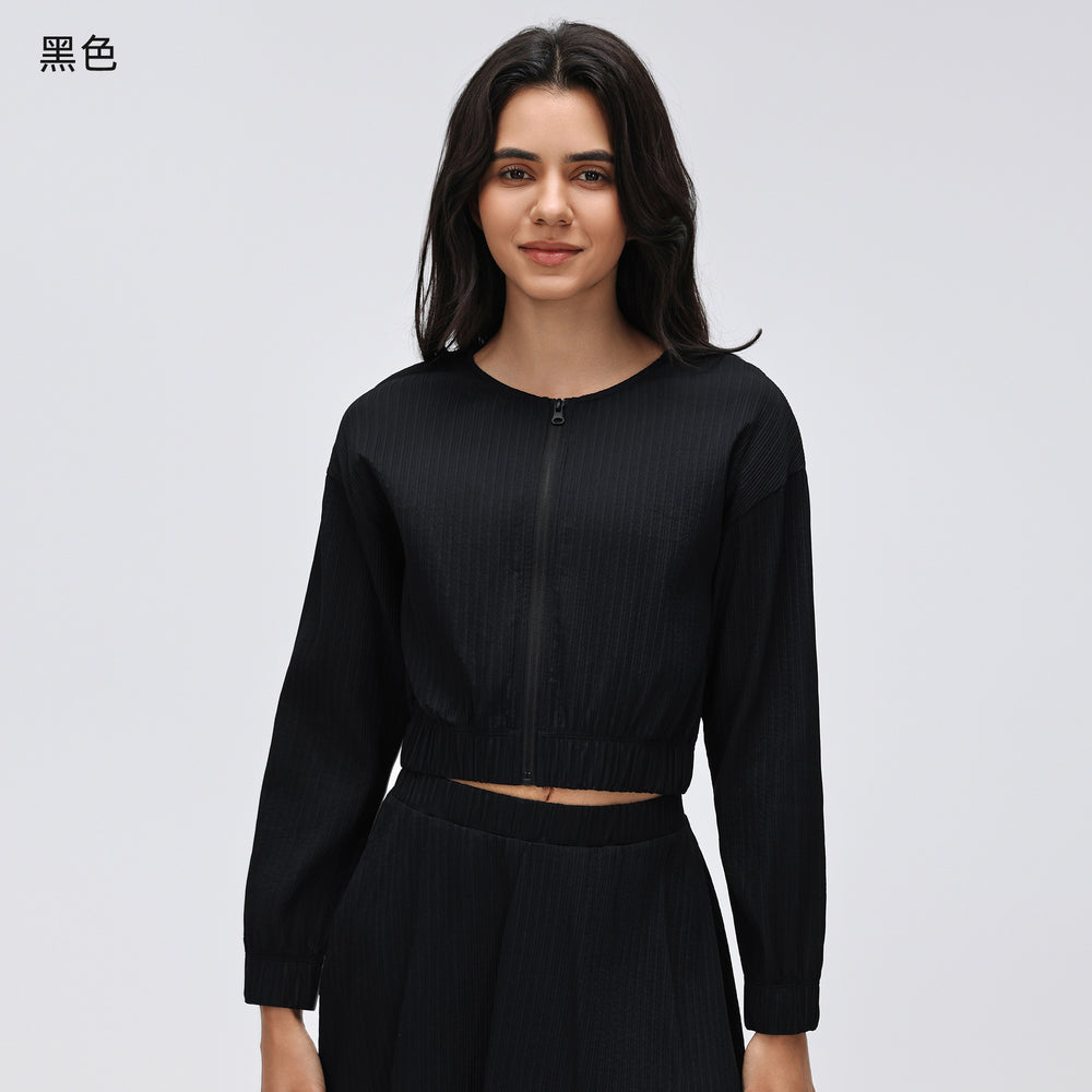 Short zipper thin outwear women looseslimming looklong sleevescardiganwork clothingcasualeasiest for matchsportstopsd26022