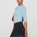 Exportfashion style korean style light blue silm three-quarter sleeves spring and summer new arrivalpure colorsweetcrop toptops for women