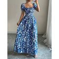 code new arrival  original women's square collar puff sleeves floralsprinting waist a-line skirt