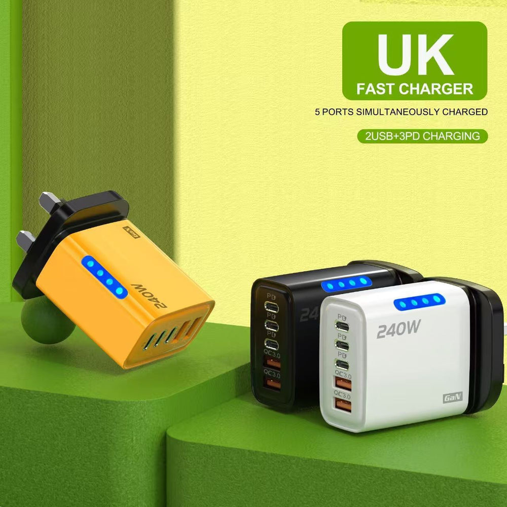 240w dual usb + 3pd charger, compatible with apple 16 and huawei phones, fast charging adapter with type-c charging port
