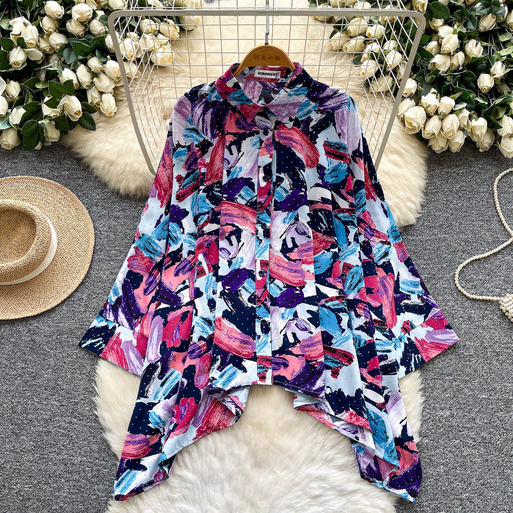 Korean style commute chic: skin-friendly, breathable printed shirt for women - new spring collection, long sleeve, loose fit, open front cardigan, stylish and trendy top