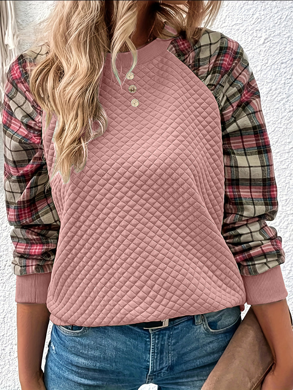 2025 amazon fashion diamond quilted patchwork long sleeve crewneck casual sweatshirt for women (us & europe)
