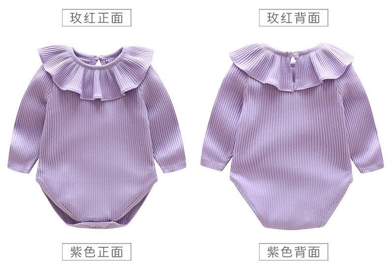Girls' european and american style spring/autumn long-sleeve ruffle solid color romper jumpsuit outfit