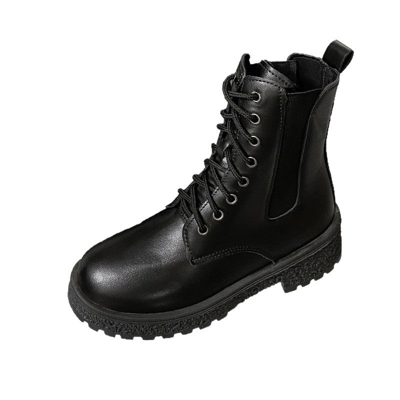 Women's mid-calf chunky heel round toe chelsea boots - 2025 autumn new korean style patent leather women's shoes - comfortable martin boots
