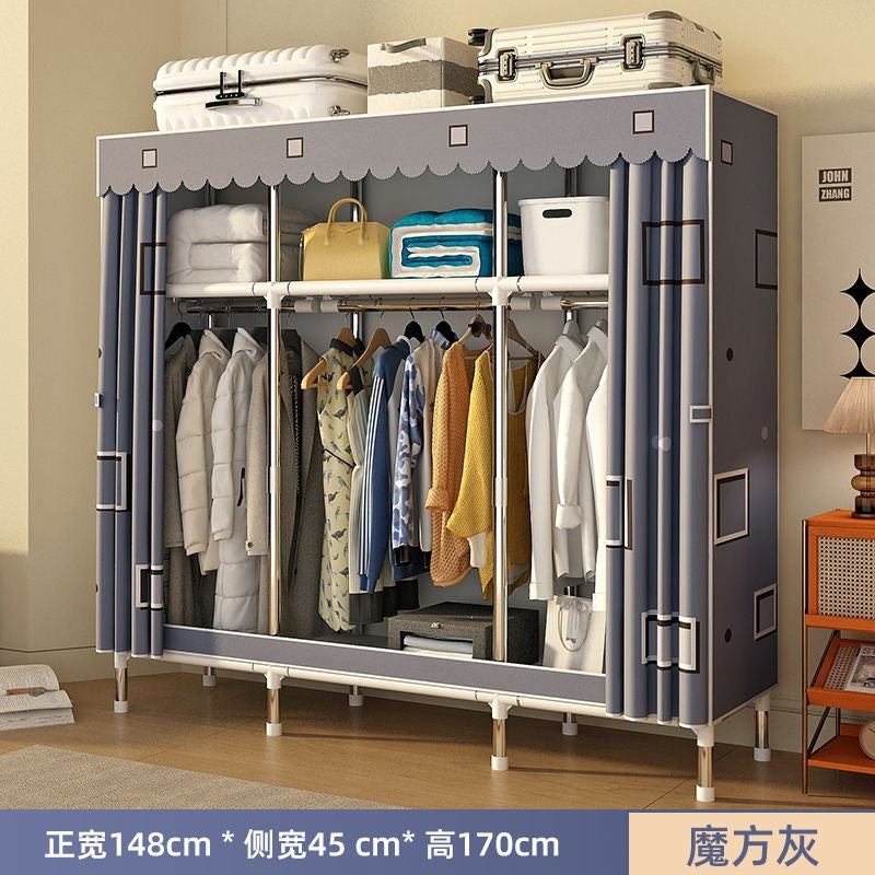 Simple wardrobe for home bedroom steel frame thickened and thickened steel pipe assembled cloth wardrobe rental room strong and durable cabinet