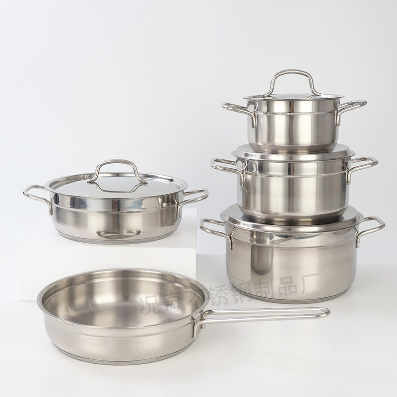 Export turkey stainless steel thickened bottom suit soup pot 9-piece set pan frying pan milk pot cookware suit