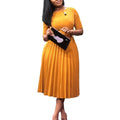 women's clothing new arrival summer african fashion pleated fashionelegantplus sizepure color round neck short-sleeved fashiondress