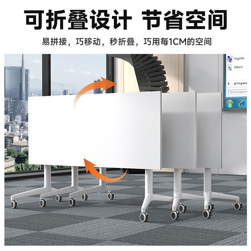 Foldable conference table, portable modular table with wheels, long table, educational institution desk and chair set, training table, office desk