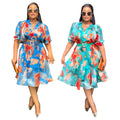 african plus size women's v neckdress   export printinghigh waist a-line skirt in stock
