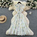 French chic luxury hollow-out crochet lace dress - women's summer slimming maxi dress with cinched waist and single-breasted button detail