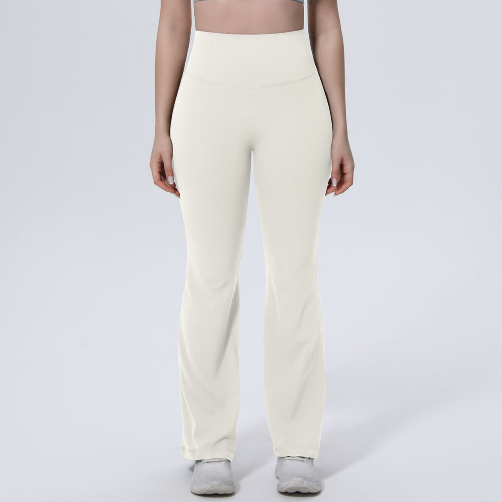 New arrival cross-border pure color breathable high waist hip lifting tight wide leg pants sports running fitness bell bottoms yoga clothes for women