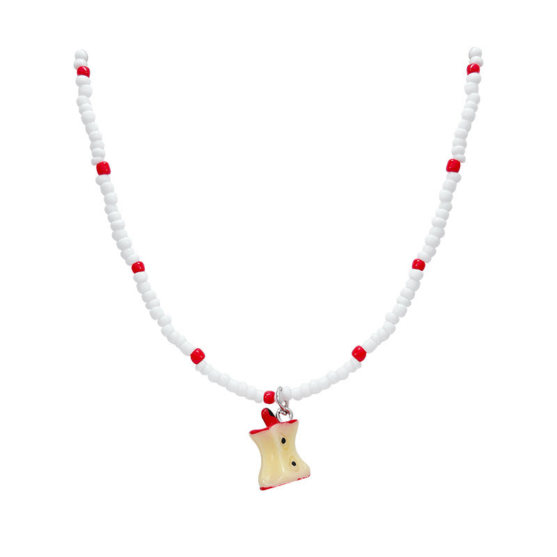 Niche style design summer small fresh apple beaded necklace for women insclassy sense casualfashioneasiest for match clavicle chain