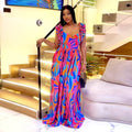 C7512 cross-border   fashionable european and american women's elegant ruffle strap printed dress - new