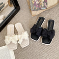 Trendy new square-toe fairy style bow slippers - women's summer outdoor fashionable versatile flat anti-slip sandals