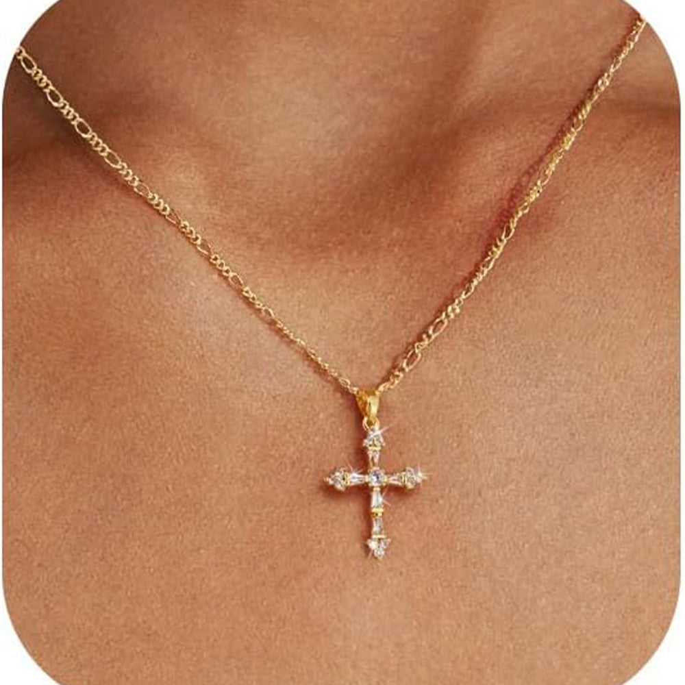 Amazon new arrival: cubic zirconia inlaid cross choker necklace - 14k gold plated smooth cross pendant box chain necklace