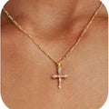 Amazon new arrival: cubic zirconia inlaid cross choker necklace - 14k gold plated smooth cross pendant box chain necklace