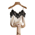 Women's summer new french chic fashion lace trim knitted satin camisole