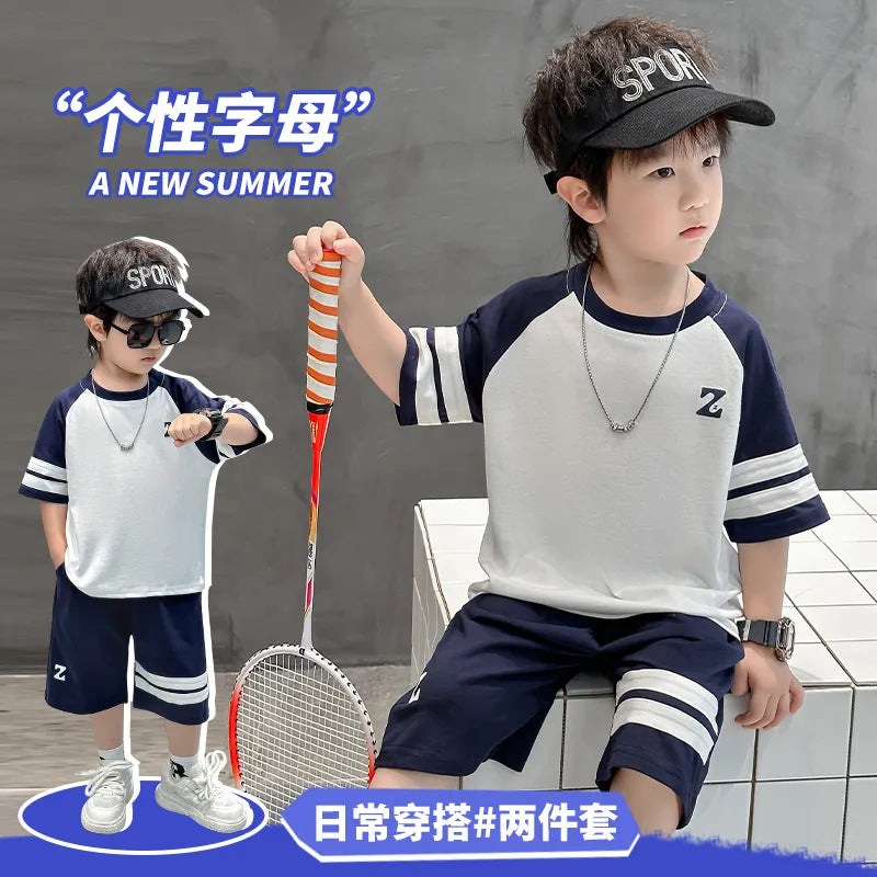 Boys' summer tracksuit set  new style short sleeve shorts cool & stylish little boy breathable fashionable two-piece trendy outfit