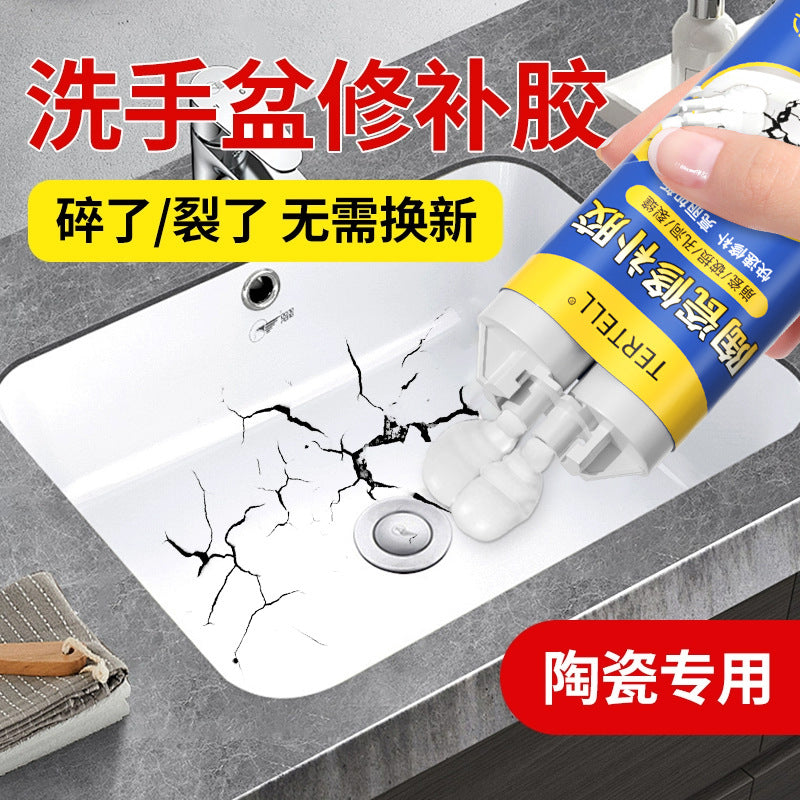 Ceramic repair glue, white washbasin crack, damaged marble washbasin, toilet pothole plugging, tile glue