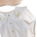 Autumn new arrival: 100% cotton long-sleeve shirt for girls - all-season wear with peter pan collar, lace trim, and clover appliqué