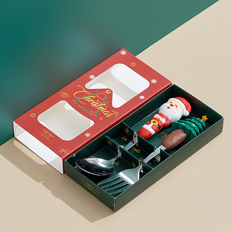 christmas spoon set - cartoon 304 stainless steel santa & reindeer spoons & forks - multi-piece gift box set