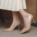 Nude high heels for women 2025 new arrival small fragrant elegant pointed toe hidden heelflats shoes patent leather work flats