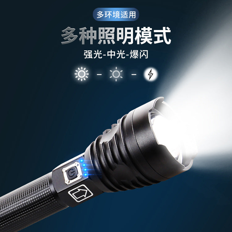 Cross-border XHP90 strong light flashlight USB charging outdoor waterproof power display high power LED flashlight