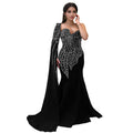 C7288 cross-border foreign trade women's independent station  hot diamond long dress black fishtail shawl long sleeves women