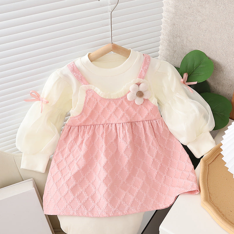 Girls' korean style dress  new fashionable toddler girl bubble sleeve princess dress spring and autumn long sleeve dress