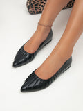 French pointed toe flatselegantflats women's niche fashion pleated flat heel flats shovel shoes silver gold black