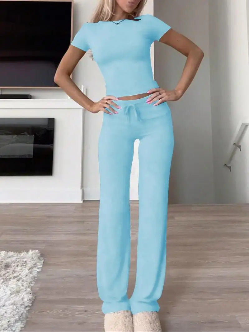 2025 amazon fashion cross-border new casual suit short sleeve tops pants home clothes sportswear yoga clothes