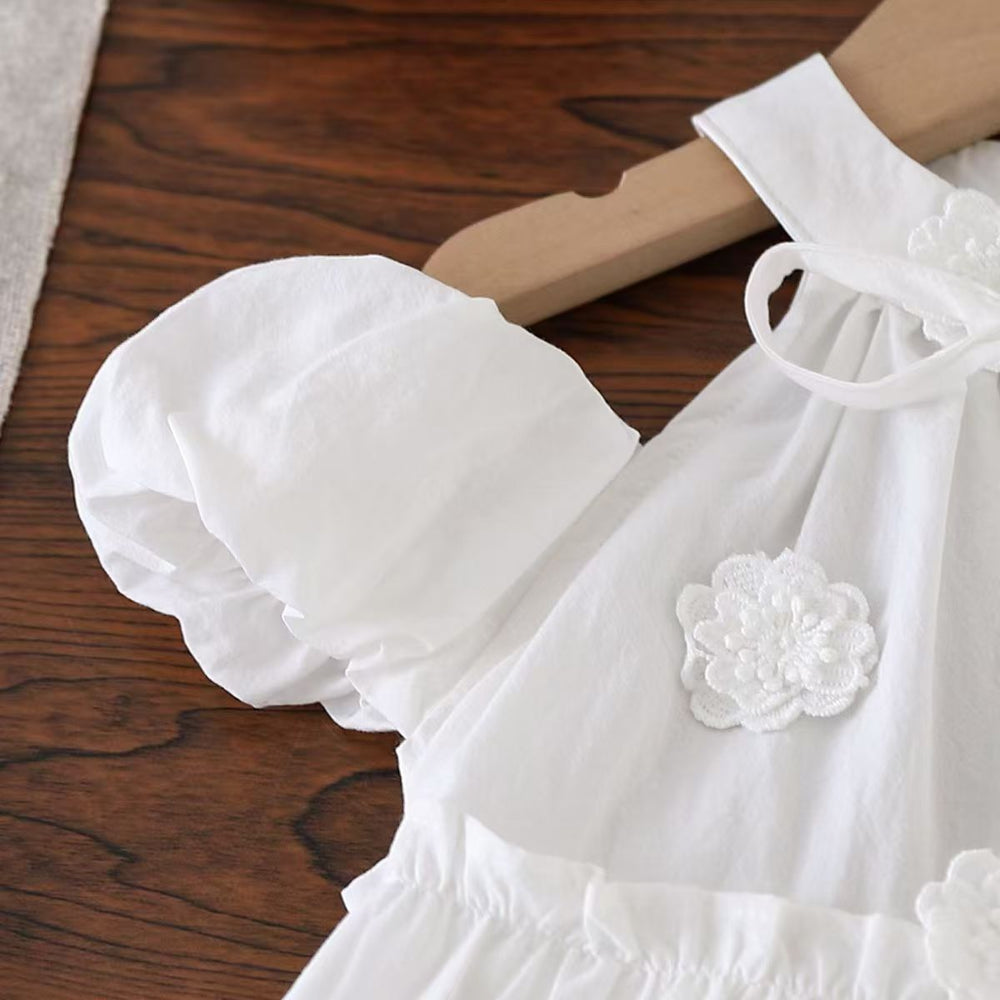 White girls' dress - new summer korean style floral embroidery princess dress - stylish baby dress