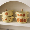 Ins cream yellow bear instant noodle bowl with lid dormitory student instant noodle bowl salad bowl double ear soup bowl tableware