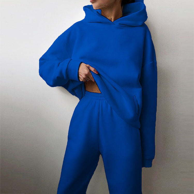cross-border e-commerce european and american women's clothing: new summer collection - solid color activewear hoodie and casual pants two-piece set