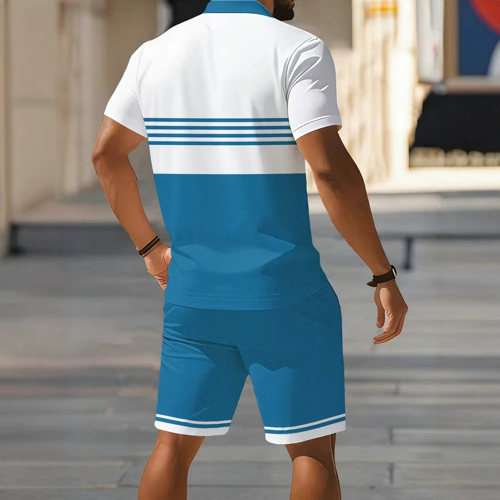 hot-selling men's polo shirt set, new summer two-piece casual short-sleeve and shorts set, dropshipping available