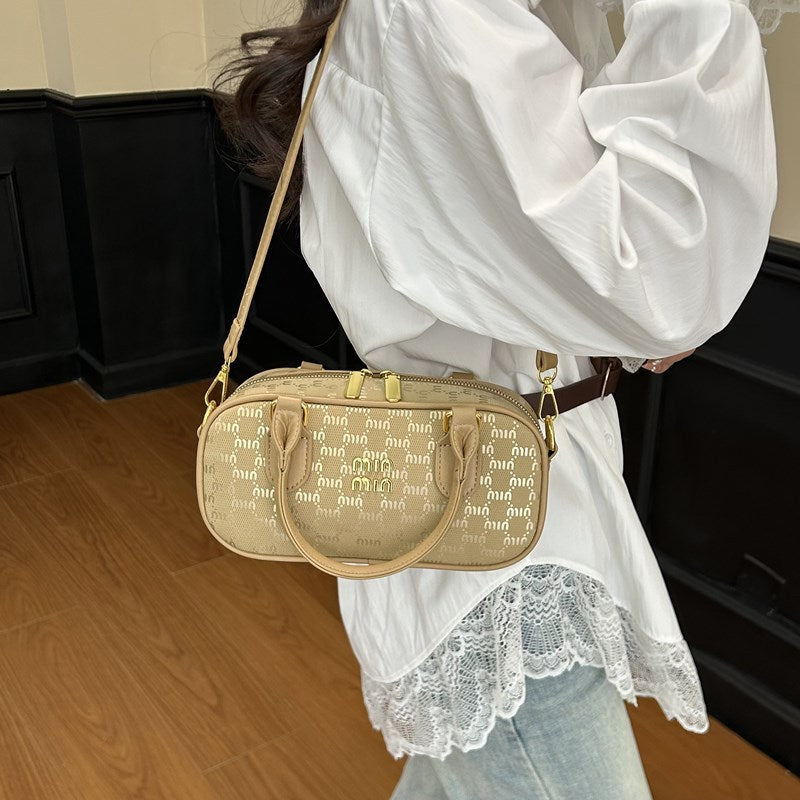 Retro portable bowling bag women's 2025 summer new niche printed pillow bag versatile fashion messenger bag