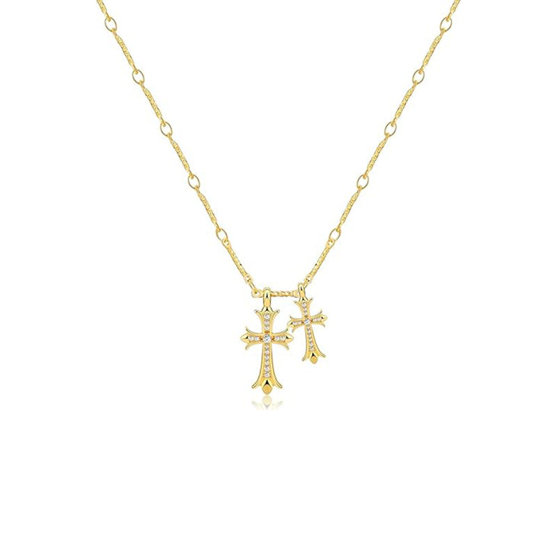 Amazon bestseller: birthstone inlaid double cross pendant 14k necklace - unique & trendy jewelry