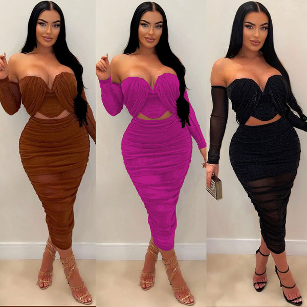 In stock! A7346 sexy pleated skirt, two sets, nightclub clothes.