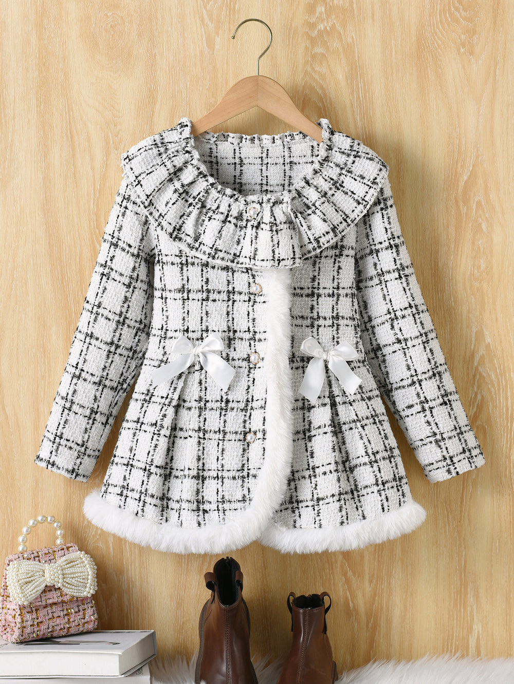 Exportgirl small fragrant outwear round neck lacestuffed skirt plaid pattern skirt kidsfall and winteroutwear skirt