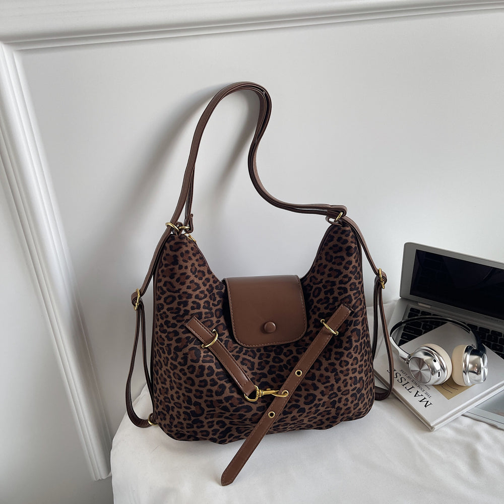 Multifunctional single and double shoulder bag, large capacity tote bag, autumn new arrival leopard print trendysatchel bag, work clothing bag