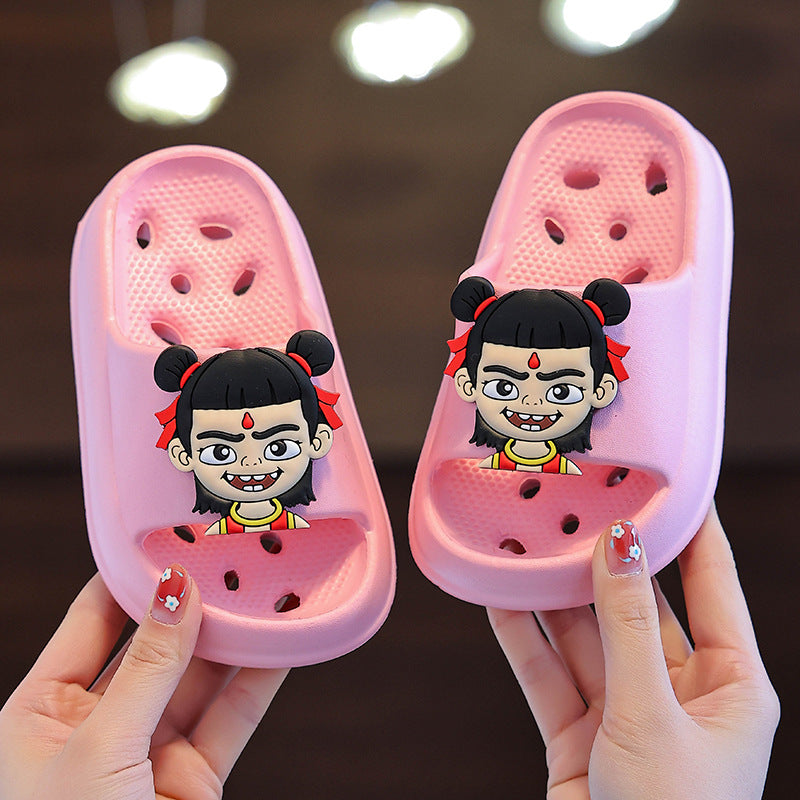 Slippers kidsbath bathroom slippers summer boys and girls cut out leaky non-smelly feet indoor for home soft bottom sandals