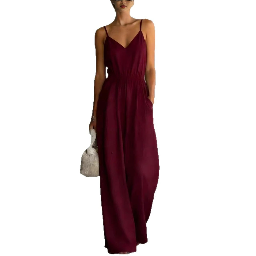 fashion cross-border hot style summer women's suspender one-piece casual wide-leg pants