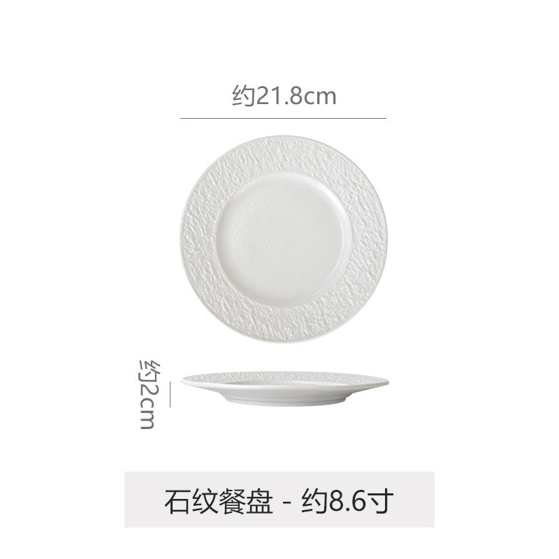 European-style embossed ceramic dinner plate - restaurant & hotel high-end rock texture steak flat plate - minimalist dessert presentation