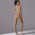 New arrival brushed nude long jumpsuit soft comfortable shapewear long sleeves yoga wear half-open zipper fitness wear