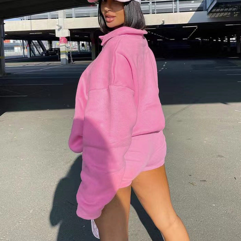 Embroidered LOGO long-sleeved pullover trendy fleece sweater two-piece set women's European and American autumn new fashion sweater